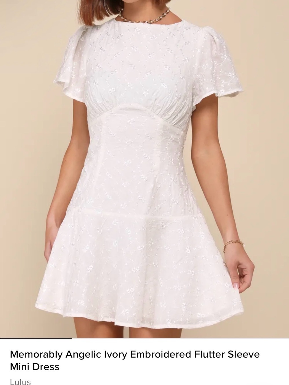 Lulu's Ivory Embroidered Flutter Sleeve Mini Dress